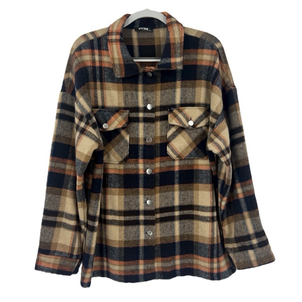 BTFBM Women's Long Sleeve Button Down Plaid Flannel Tops Oversized Shackets XXL